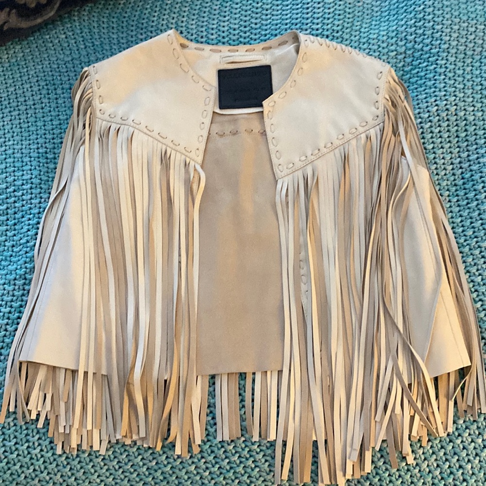 All Saints cream fringe vest